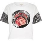 River Island Womens White Print Sequin Band T-shirt