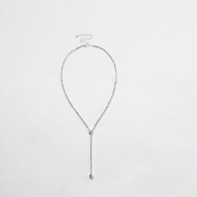 River Island Womens Silver Tone Diamante Cup Chain Y Necklace