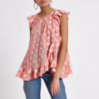River Island Womens Embroidered Frill Top