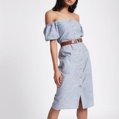 River Island Womens Button Through Bardot Dress