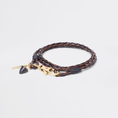 River Island Mens Woven Leather Bracelet