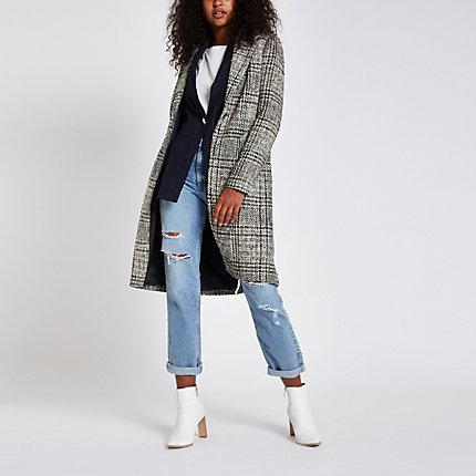 River Island Womens Check Single-breasted Longline Coat
