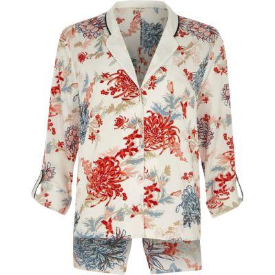 River Island Womens White Floral Print Split Back Pajama Shirt