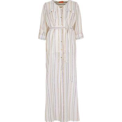 River Island Womens White Stripe Maxi Shirt Beach Cover Up