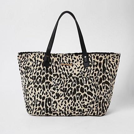 River Island Womens White Leopard Print Beach Tote Bag