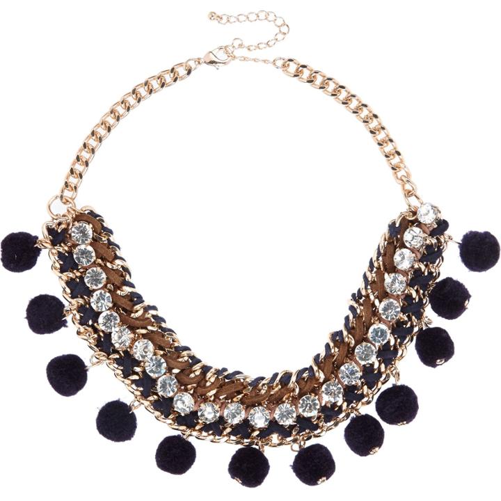 River Island Womens Gold Tone Pom Pom Statement Necklace