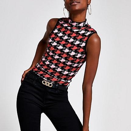 River Island Womens And Red Houndstooth Print Tank Top