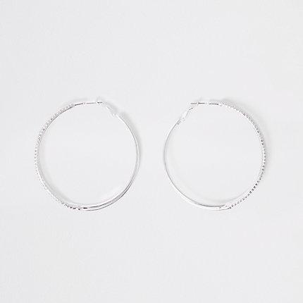 River Island Womens Silver Rhinestone Embellished Hoop Earrings