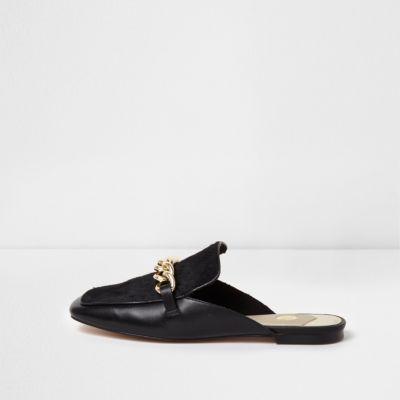 River Island Womens Ponyhair Leather Chain Backless Loafers