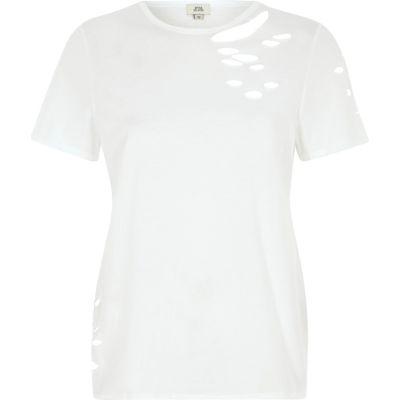 River Island Womens White Slashed Short Sleeve T-shirt