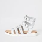 River Island Womens White Leather Studded Gladiator Sandals