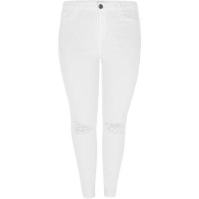 River Island Womens Plus White Molly Ripped Jeans
