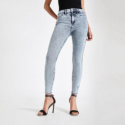 River Island Womens Acid Wash Molly Mid Rise Jeggings