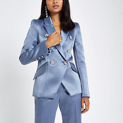 River Island Womens Petite Satin Double Breasted Blazer