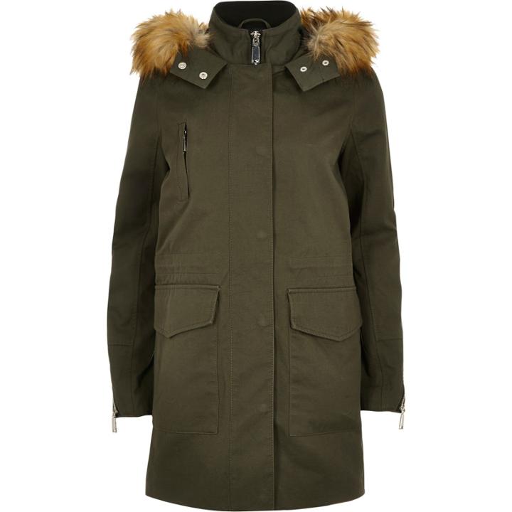 River Island Womens Faux Fur Trim Parka Coat