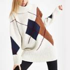 River Island Womens Argyle Roll Neck Knit Sweater