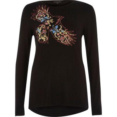 River Island Womens Floral Bird Print Long Sleeve T-shirt
