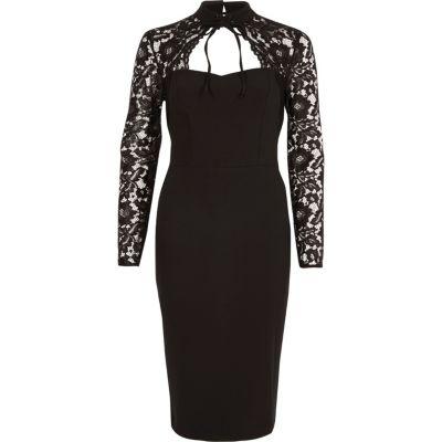River Island Womens Lace Sleeve Choker Neck Bodycon Dress