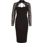 River Island Womens Lace Sleeve Choker Neck Bodycon Dress