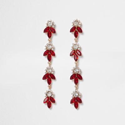 River Island Womens Diamante Leaf Drop Earrings