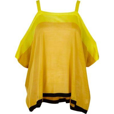 River Island Womens Blocked Hanky Hem Cold Shoulder Top