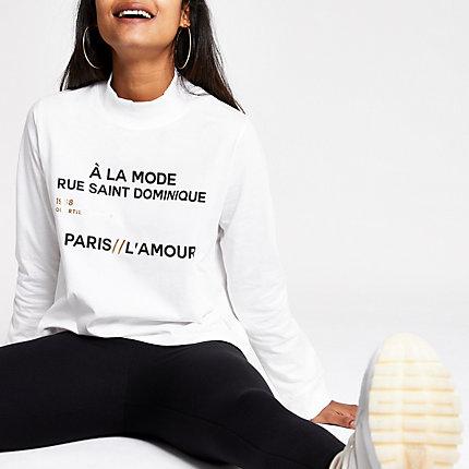 River Island Womens Petite White Printed High Neck Top