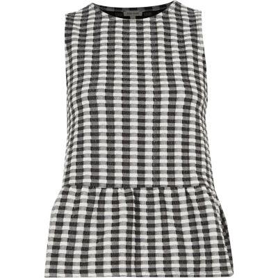 River Island Womens White Gingham Print Frill Short Sleeve Top