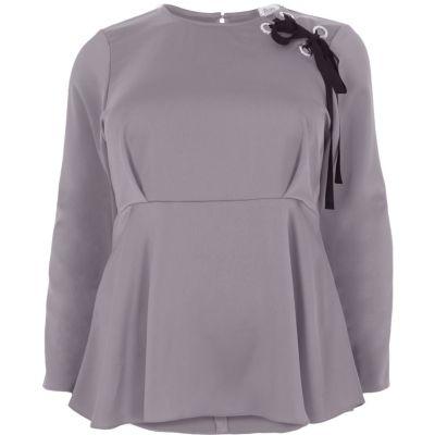 River Island Womens Silver Lace-up Shoulder Peplum Blouse