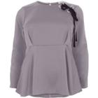 River Island Womens Silver Lace-up Shoulder Peplum Blouse