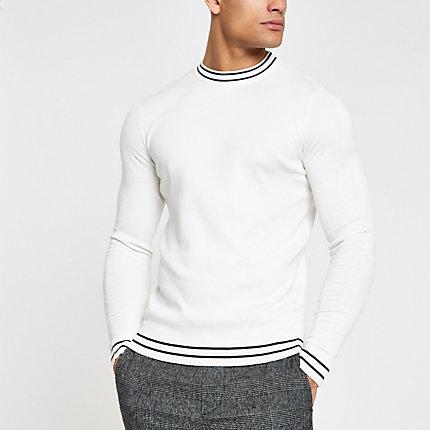 River Island Mens Tipped Crew Neck Muscle Fit Sweater