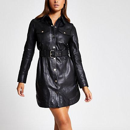 River Island Womens Leather Long Sleeve Shirt Dress