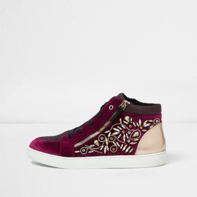 River Island Womens Gem Embellished Hi Top Sneakers