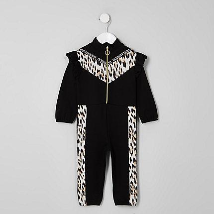 River Island Mini Girls Leopard Print Zip Jumpsuit