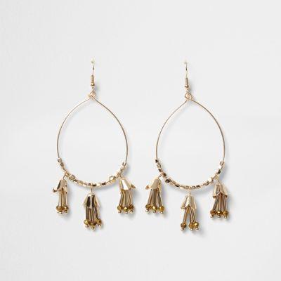 River Island Womens Gold Tone Tassel Hoop Drop Earrings