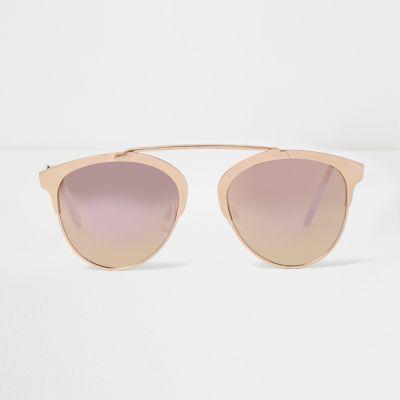 River Island Womens Rose Gold Brow Bar Mirrored Sunglasses