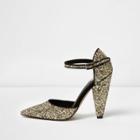 River Island Womens Gold Glitter Two Part Cone Heel Court Shoes