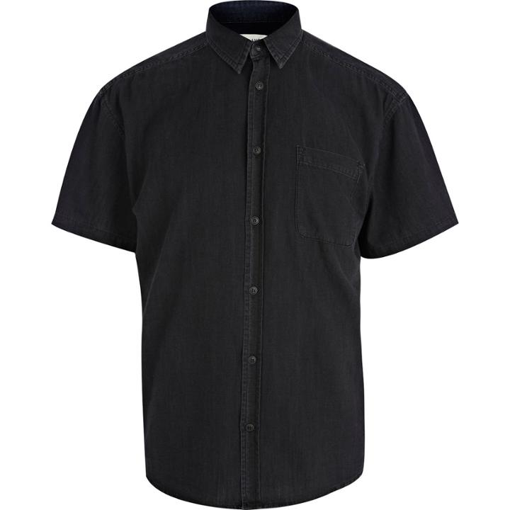 River Island Mensblack Short Sleeve Denim Shirt