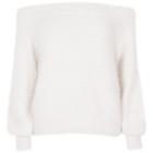 River Island Womens White Bardot Fluffy Knit Jumper