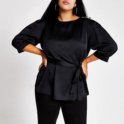 River Island Womens Plus Satin High Neck Tie Waist Top