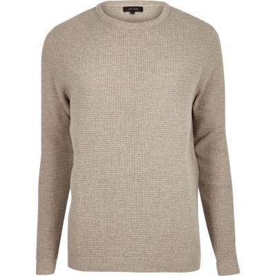 River Island Mens Beige Textured Waffle Sweater