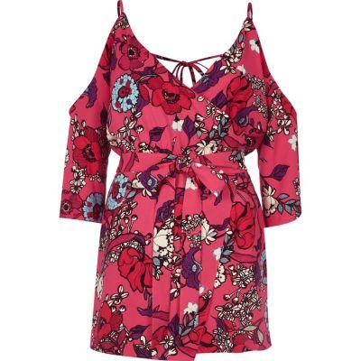 River Island Womens Petite Floral Cold Shoulder Romper
