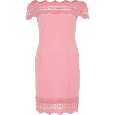 River Island Womens Bardot Lace Trim Bodycon Dress