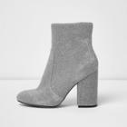 River Island Womens Silver Glitter Block Heel Sock Boots