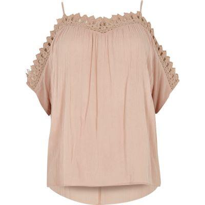 River Island Womens Plus Crochet Cold Shoulder Top