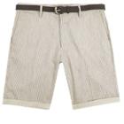 River Island Mensgrey Stripe Slim Fit Belted Shorts