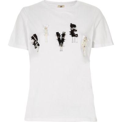 River Island Womens White 'river' Sequin Embellished T-shirt