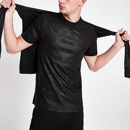 River Island Mens Tonal Check Crew Neck T-shirt