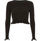 River Island Womens Ribbed Knit Frill Long Sleeve Crop Top