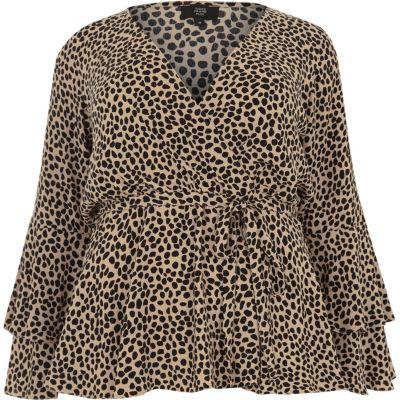 River Island Womens Plus Print Flute Sleeve Wrap Blouse