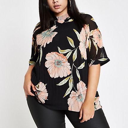 River Island Womens Plus Plisse Floral Top